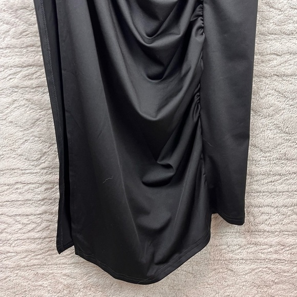 Slinky Black Ruched Dress Cowl Neck Maxi Medium Adjustable Spaghetti Straps - Picture 7 of 16